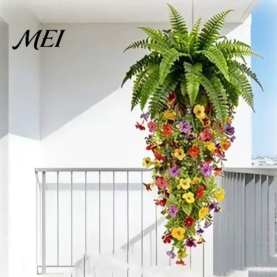 Outdoor Artificial Flowers Fake Hanging Plants, UV Resistant Vines, Ivy Vibrant Color Faux Indoor Bedroom Living Room Boho Wall Porch Shelf