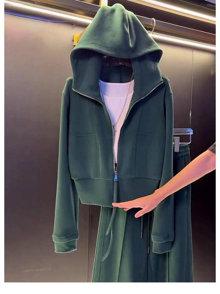 Korean Style Age-Reducing Casual Two-Piece Set: Hooded Sweatshirt & Wide-Leg Pants for Autumn/Winter 2025