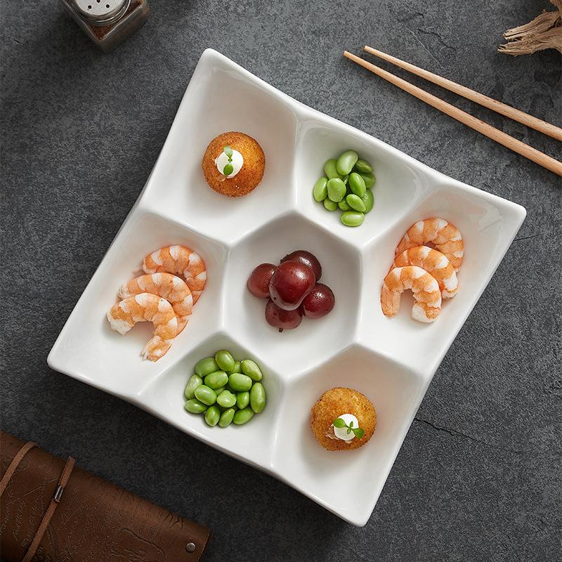 Special-shaped Multi-grid Exquisite Small Salty Cold Dish Plate Ceramic High-end Hotel White Tableware Combination Snack Platter