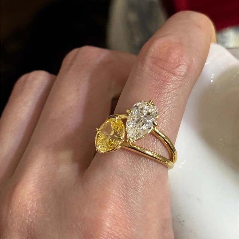 Fashion Water Droplet Shaped Zircon Rings for Women Delicate Geometric Metal Double-Layer Open Rings Wedding Party Jewelry