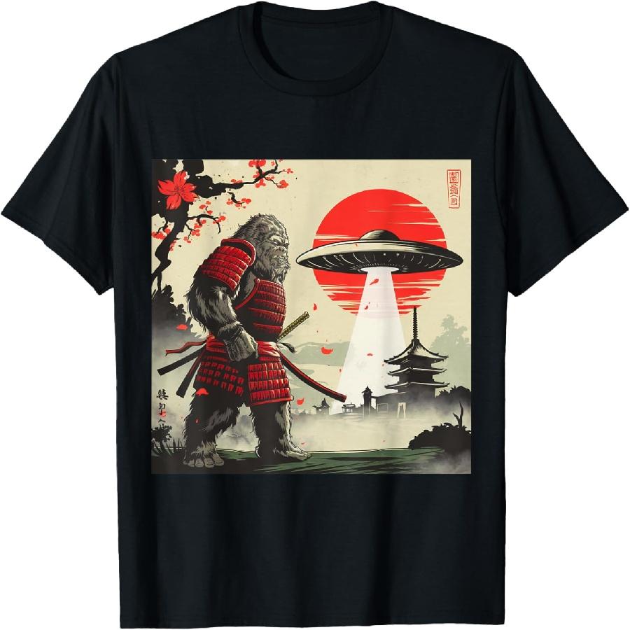 Самурай Бигфут Японский НЛО Винтажная Графика Искусство Укиё-э Футболка(2) S