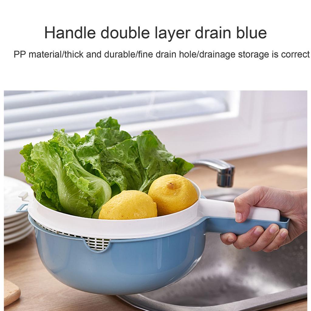 Spacious Double Layer Drainer Basket with Handle Fruit Vegetable Washing Bowl for Home and Picnics