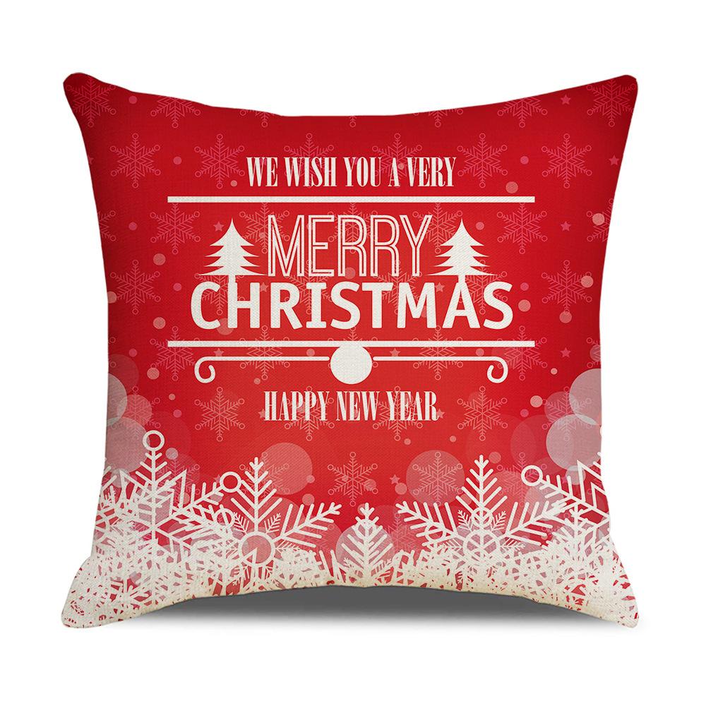 New Red and White Christmas Pillowcase Homewares Cartoon Elk Linen Sofa Pillowcase