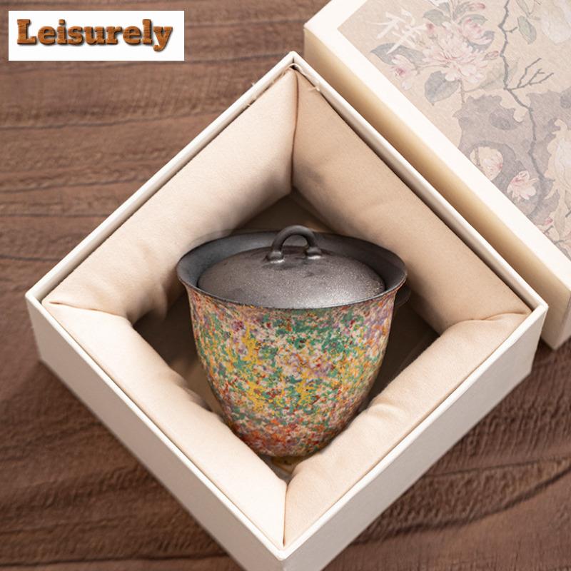 175ml Rock Painting Time Wind Gaiwan Luxury Tea Tureen Household Tea Bowl With Lid Kit Tea Maker Cover Bowl Cafes Ornaments Gift