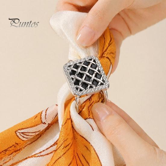 Scarf Ring Grid Square Ring, Rhinestone Silk Clip, Decorative Holder Slide Elegant Wrap for Women Neckerchiefs Shirts Shawls Buckle