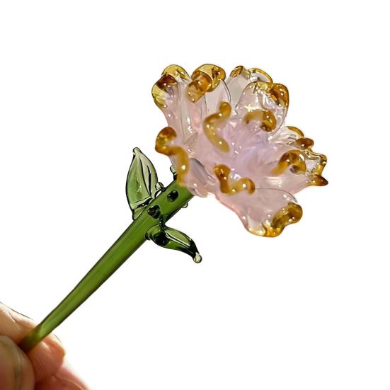 Yousheng Mini Glass Flower Figurine Handmade Faux Crystal Transparent Flower Bouquet Collectible Hand Blown Table Ornament for Mother's Day Birthday
