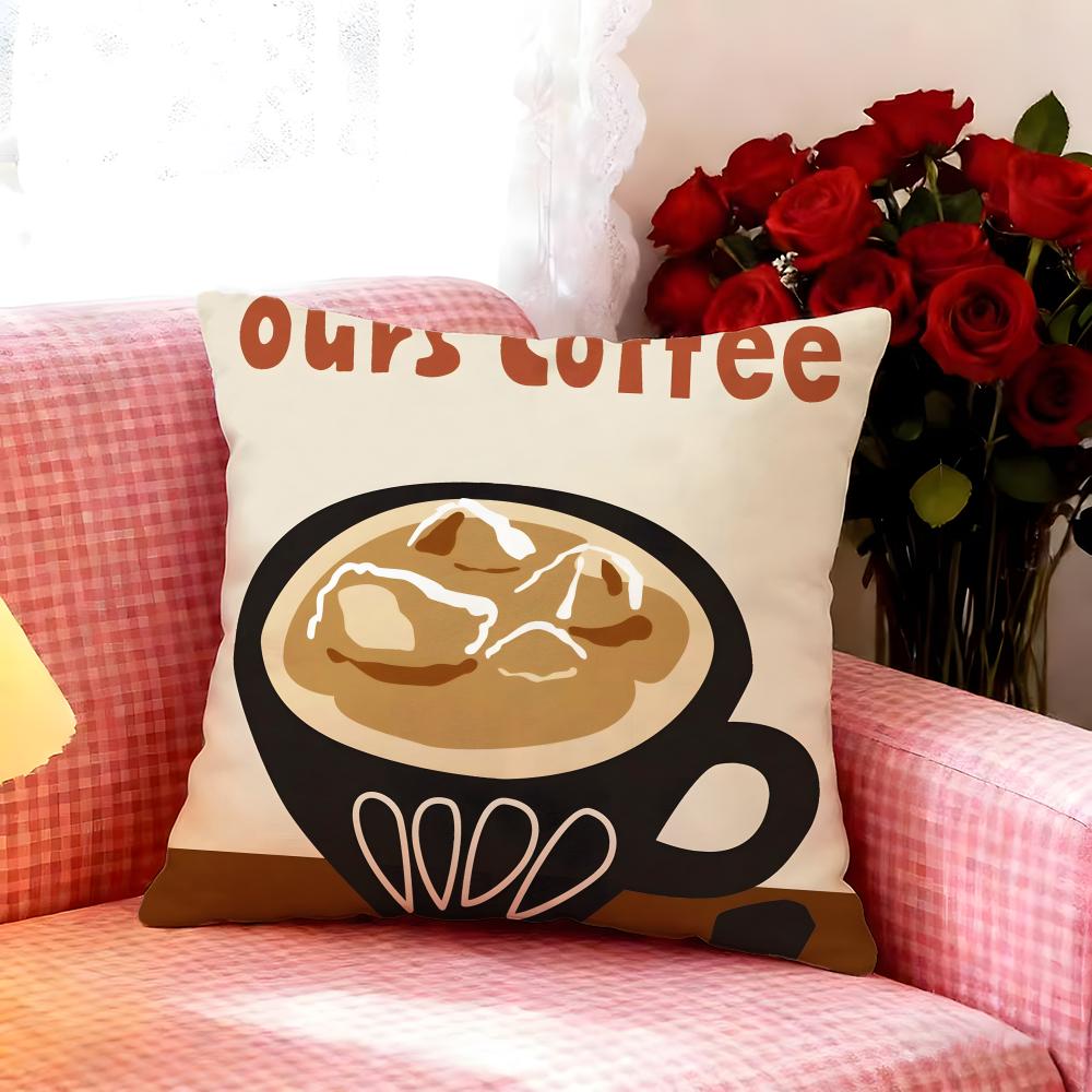 Warm Creative Coffee Illustration Cushion Cover Premium Soft Pillowcase SkinFriendly MultiPurpose for Home Office Travel
