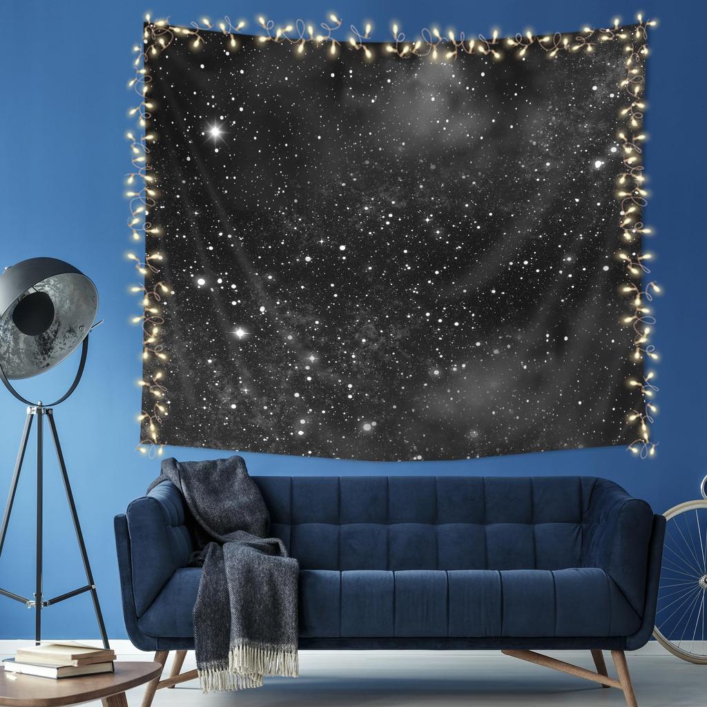 Night Sky Stars Tapestry Wall Hanging Dark Blue Galaxy Space Cosmic Starry Fantasy Universe Texture Outer Shining Star Kid