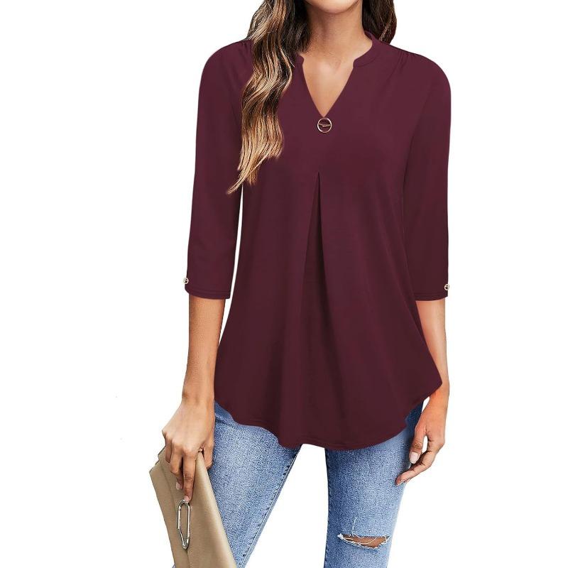 Women S V Neck Three Quarter Sleeve Casual Tunic Blouse M
