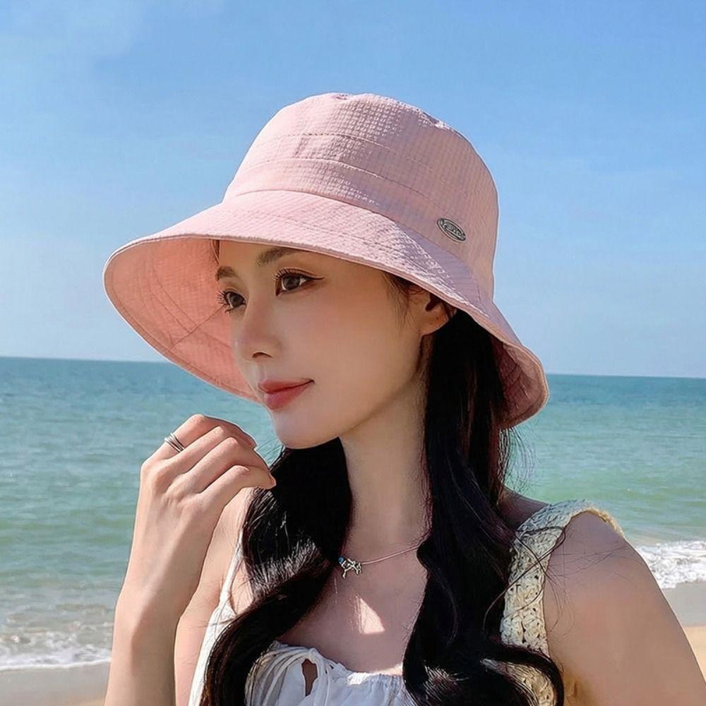 Wide Brim Bow Bucket Hat Solid Color Sunshade Hat Casual Summer Sun Hat Girl