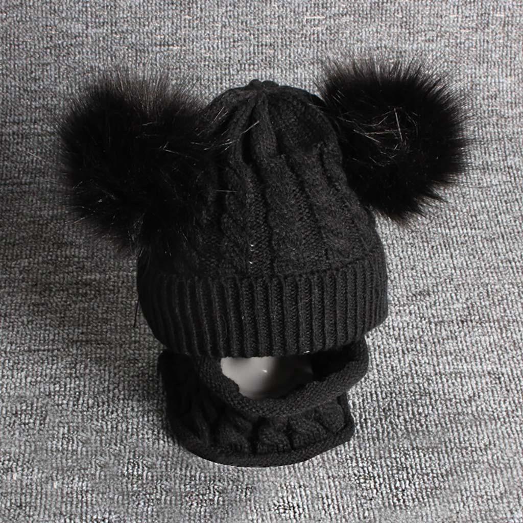 

2 шт., Детская вязаная шерстяная подшивка, теплая зимняя шапка Hiarball, шапка + шарф One size чёрный
