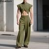 INCERUN Two Pieces Outfits Men Irregular Cropped Tops and Long Straight Pants Sets