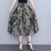 Women's Floral Cotton Silk Wide-Leg Skirt Pants - Summer Casual Elastic Waist, Plus Size, Lightweight Seven-Point Length.