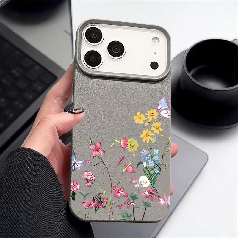Mini Blossom Print Protective Soft TPU Leather Texture Cover For iPhone 17 Pro Max Air 16e 15 14 13 Shockproof Case