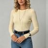 Maglietta a maniche lunghe a costine da donna, top basic casual