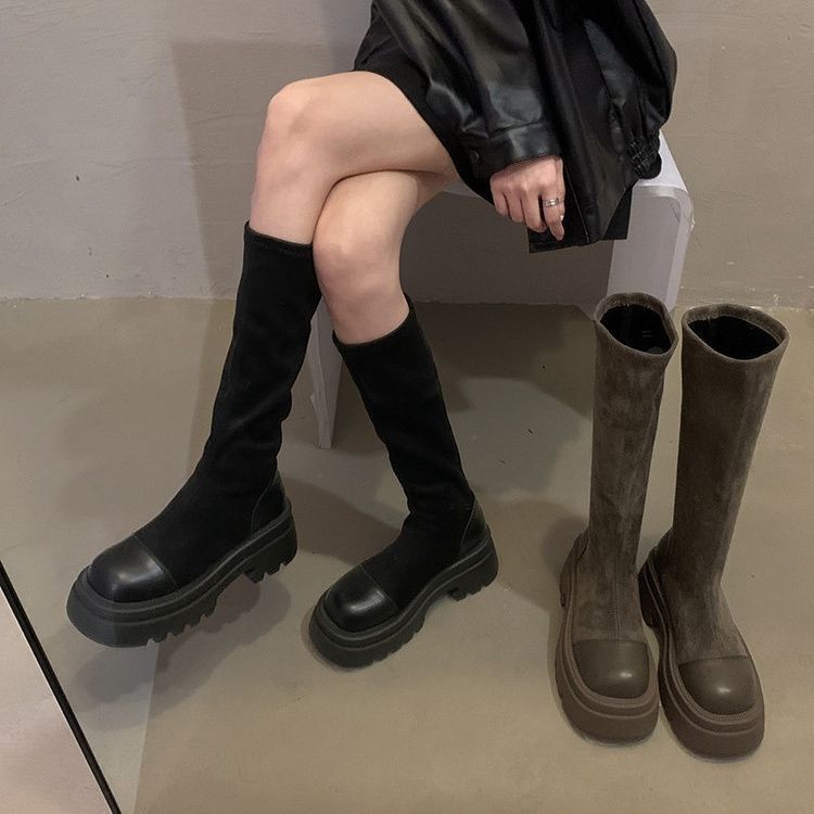 But Knee Boots Women's 2025 Autumn New Internet Celebrity Fashion Boots French Retro Thin Thick-soled Elastic Thin Boots