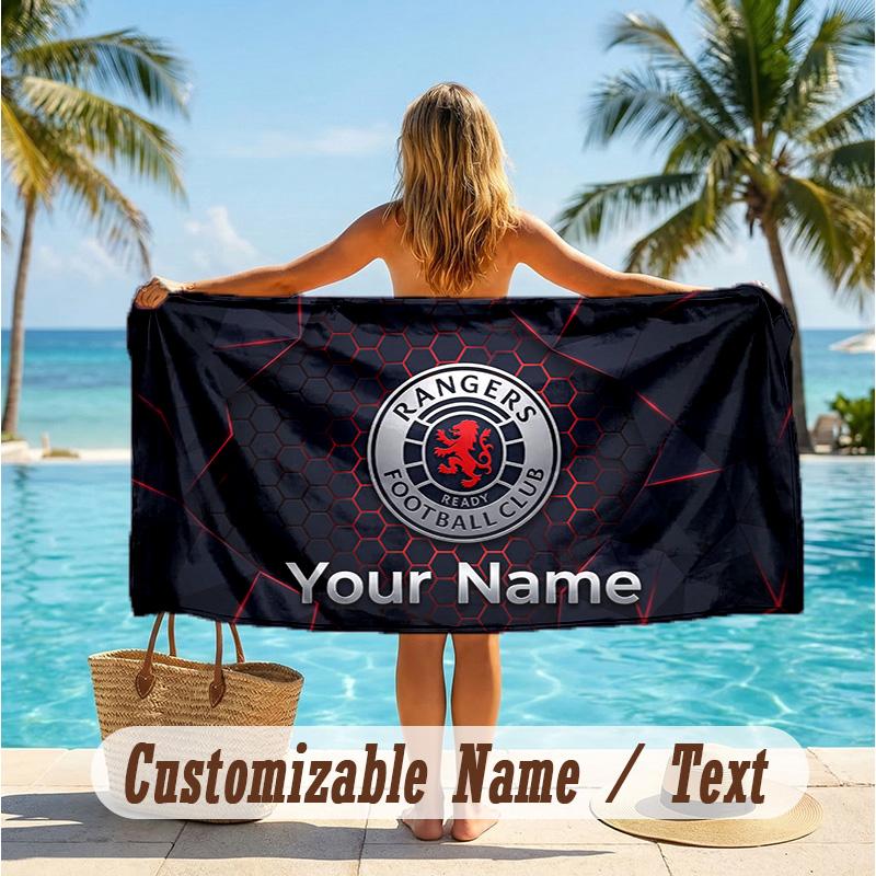 Custom Text Beach Towel, Soft Absorbent Swimming Multi-use TowelRangers FC