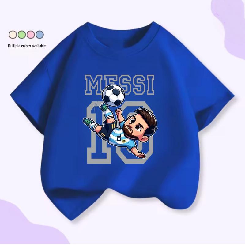 Unisex T-shirt voor Kinderen met Korte Mouwen - Voetbal Supersterren Print (Messi & CR7), Zomer Katoen Ronde Hals