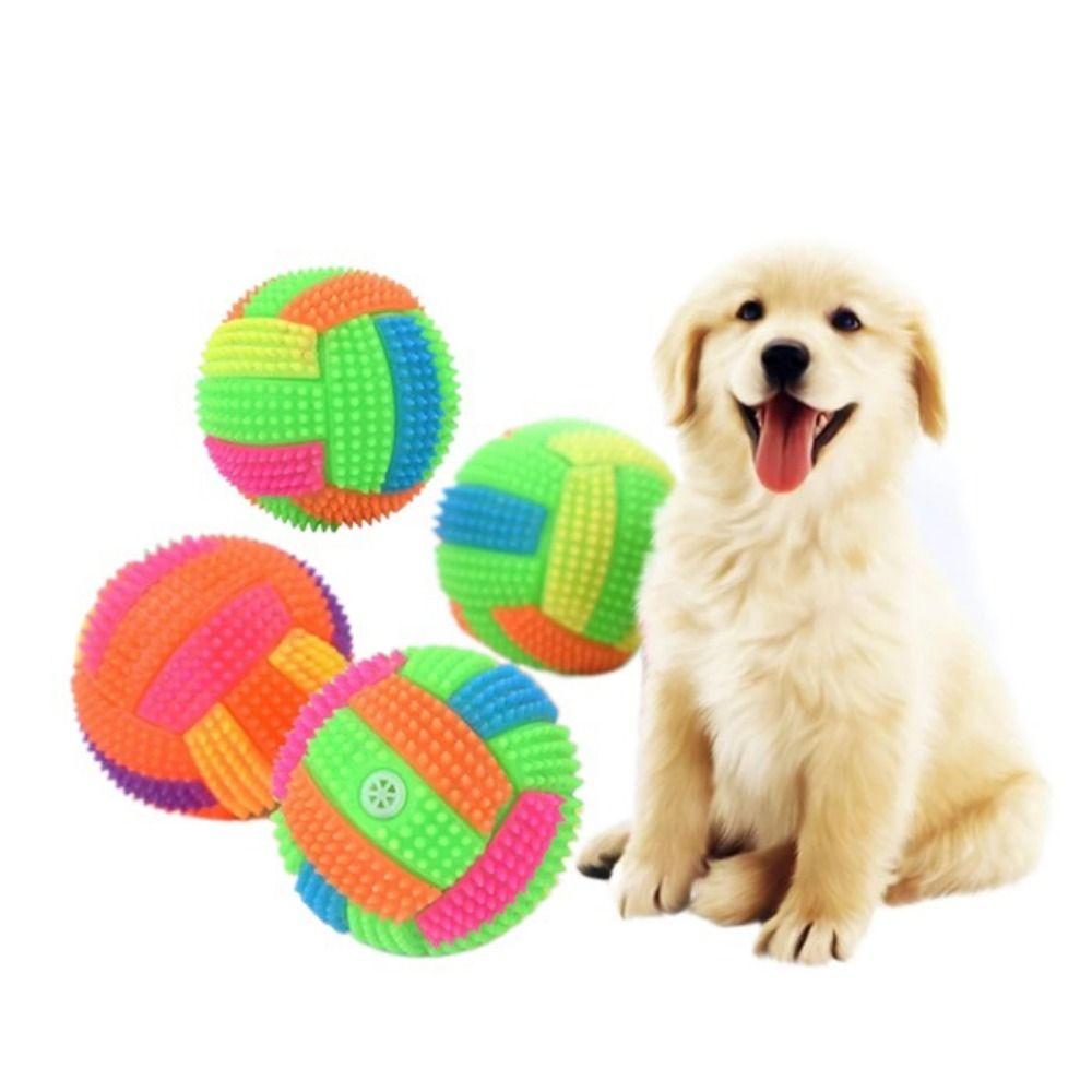 Elastic Glowing Ball Dog Toy Flashing Puppy Bouncy Chew Ball Pet Squeak Molar Ball  Relieve Boredom