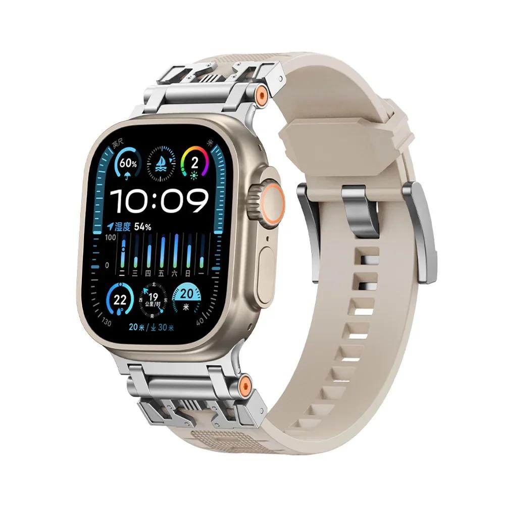 

Silicone TPU Band for Apple Watch Ultra 2 49mm Metal Men Sports Strap for iwatch ultra 49 Series 10 46mm 9 8 7 se 6 5 4 44 45mm 44mm