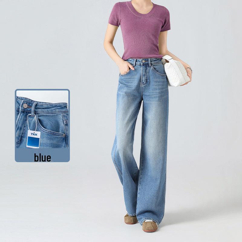 

High-Quality Retro Wide Leg Stretch Slim Fit High Waist Floor-Length Denim Jeans L синий