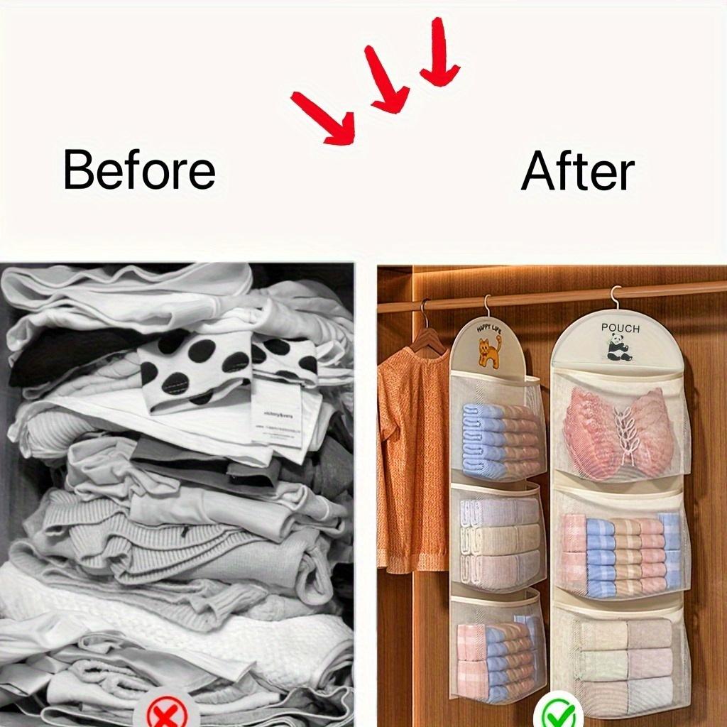 Triple-Layer Hanging Organizer, Transparent Mesh Bag for Underwear Socks Bra, Wall Mounted Storage for Dorm Home