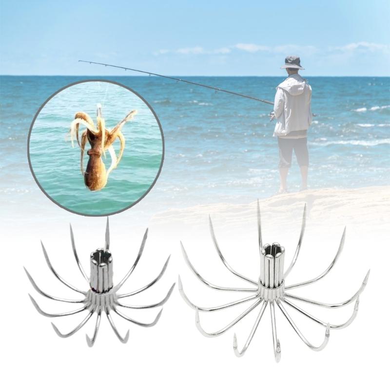 10Pcs Stainsless Steels Squid Hook Sea Fishings Fishes Hook Squid Jig Fishings Baits Hook Barbed Umbrellas Fishings Hook