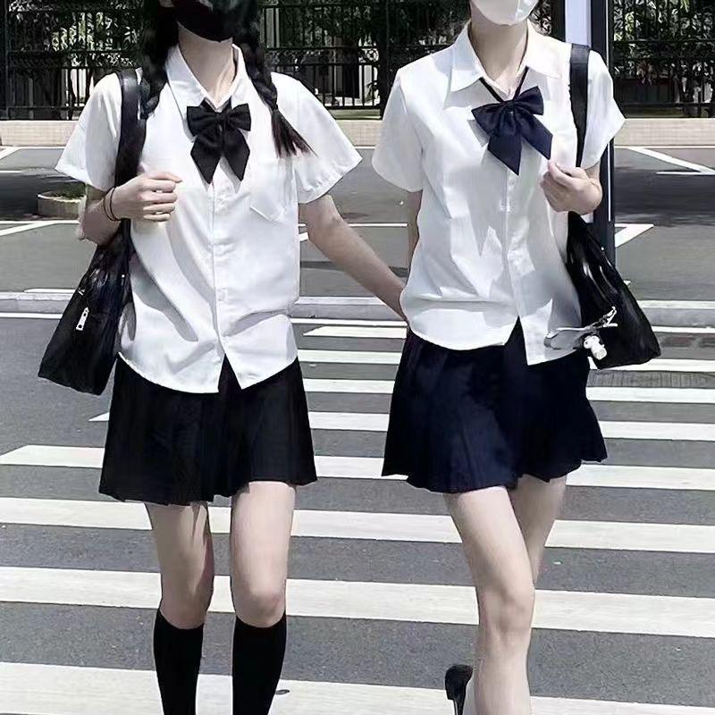 Japanese Academy-Style JK Uniform Set: Women's Short Sleeve Shirt & Pleated Skirt