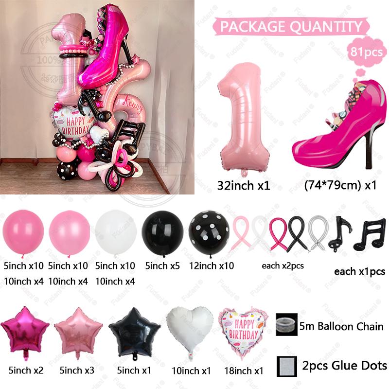 

81Pcs Cosmetics High Heels Aluminum Foil Balloon Valentine s Day Girls Party Decoration Birthday Makeup Party Memorial Decor As The Picture