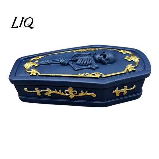Vintage Bone Texture Box Gothic Skull Casket Jewelry Box, Resin Spooky Storage Figurine for Creative Relief Rings, Halloween Dark Tabletop Organizer,