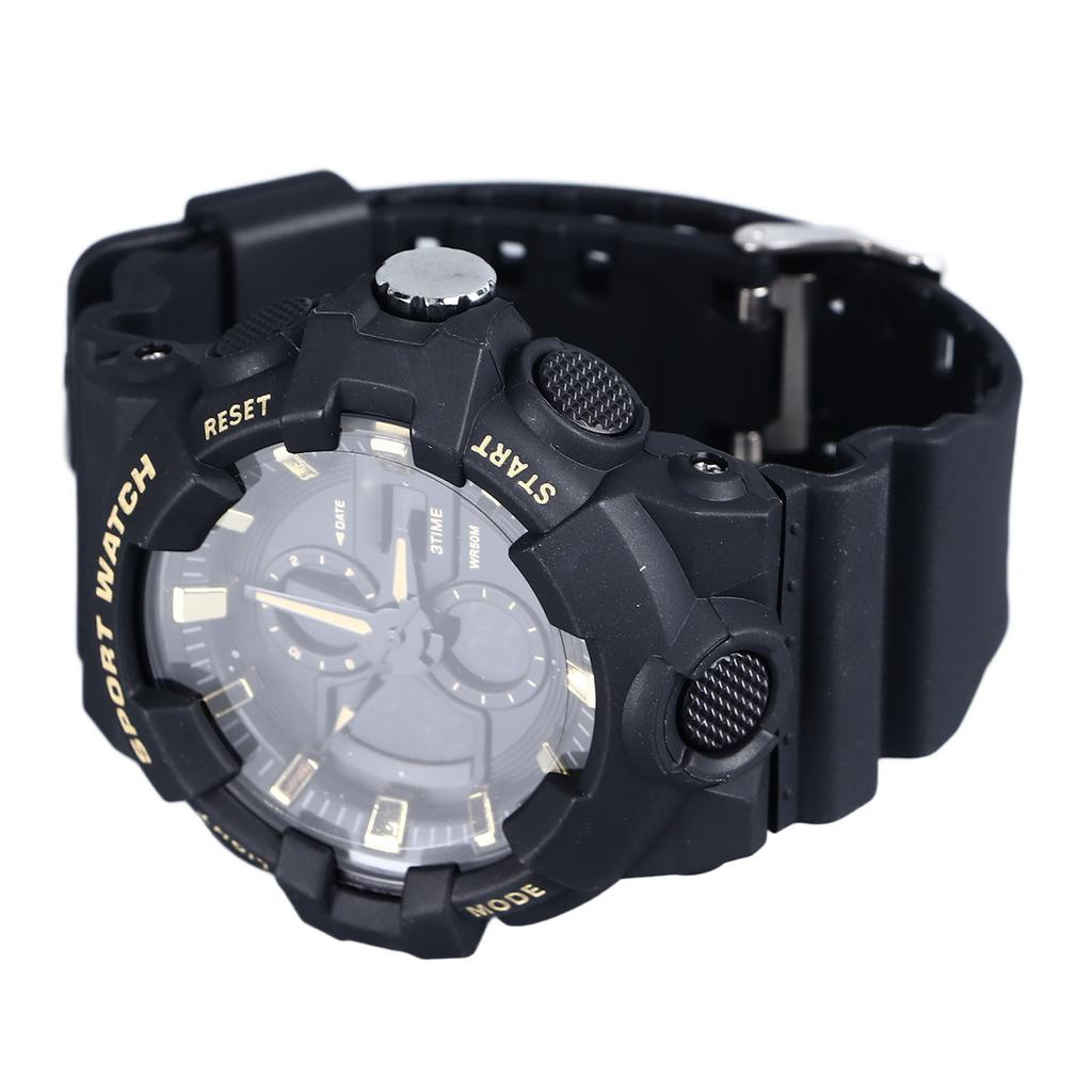 Men Analog Sports Watch Digital LED Backlight Water Resistant 12/24 Hour Format Alarm Second