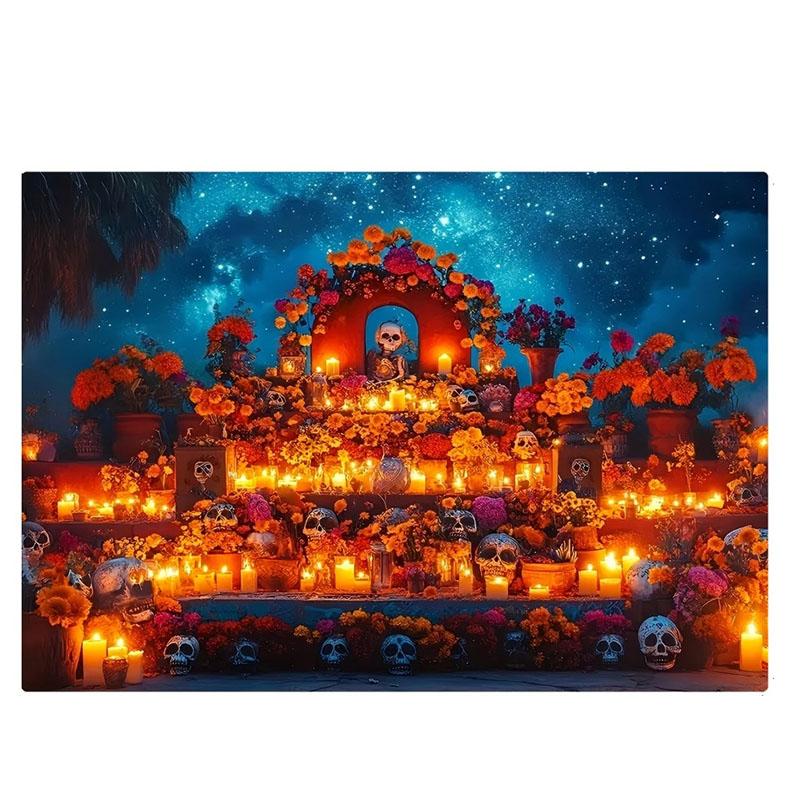 

Mexican Day of the Dead Altar Background Printed Tapestry Suitable for Home Decoration and Halloween Party Decoration 74x94cm(29x37in)