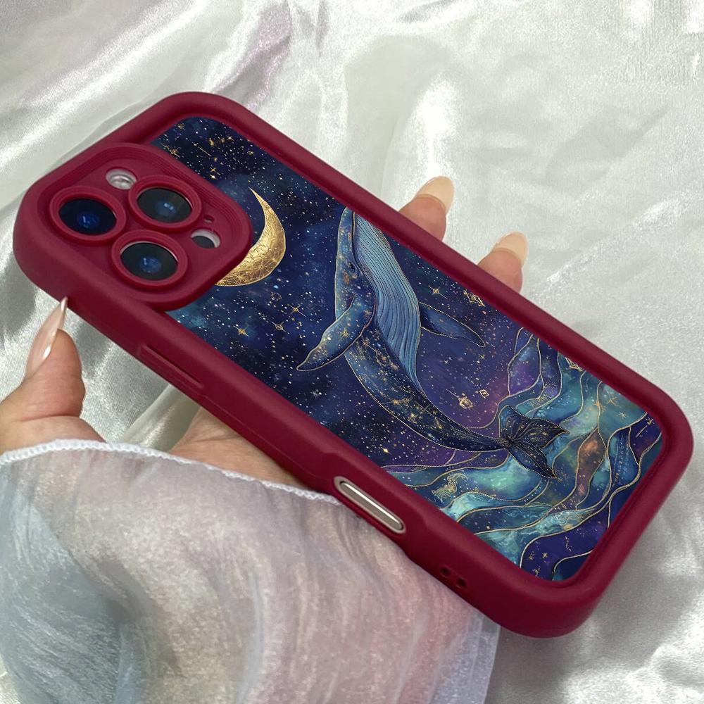 JT570 Whale Moon Painting Art for iPhone 17 16 15 14 13 12 Pro Max Samsung S26 S25 Ultra A17 A07 A56 A16 A15 A14 Xiaomi 15T Redmi 15c 14C Soft Case