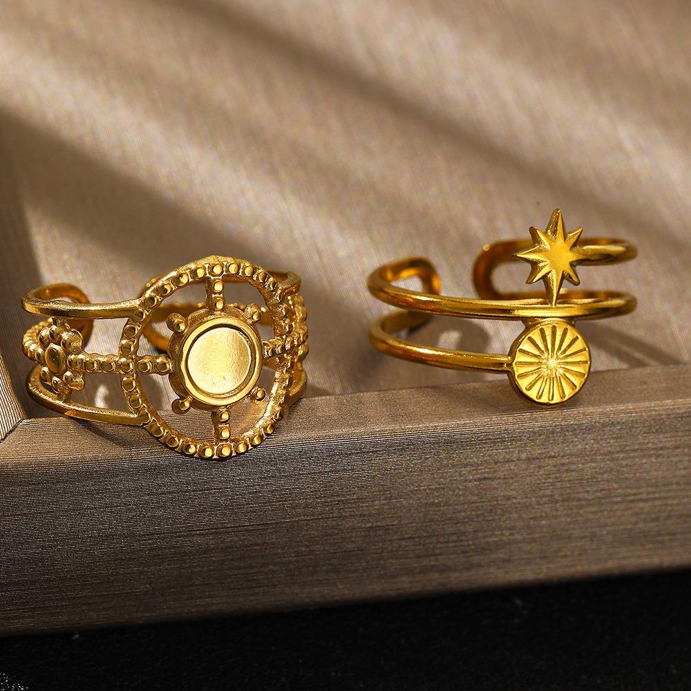 Edelstahl Goldfarbe Luxus Damenring Set Modeschmuck Versprechen Bagye Acier Inoxydable Frau Partnerringe für Frauen