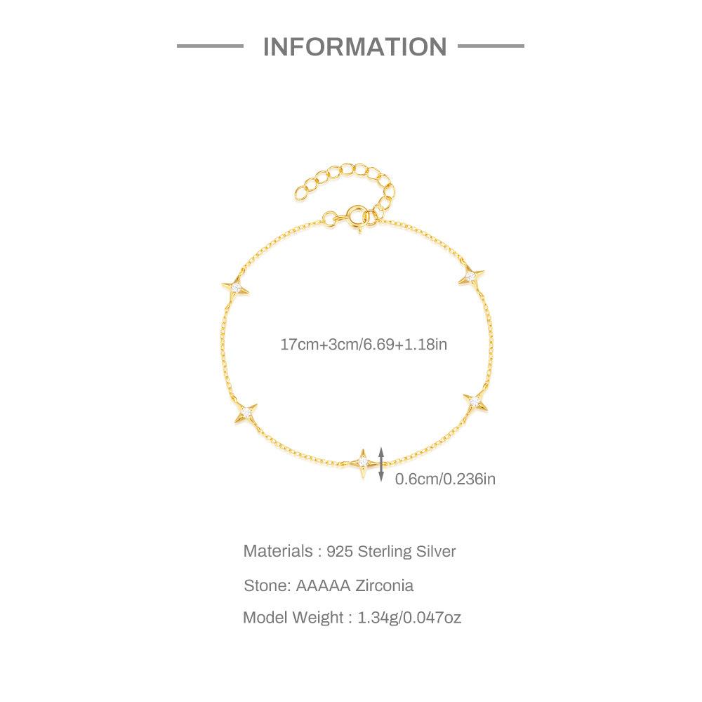S925 Silver Diamond-Encrusted Gypsy Star Bracelet Women'S Fashion Four-Pointed Star Niche Design High-End Personalized Jewelry