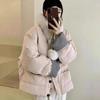 South Korea Dongdaemun short down cotton clothes women's plaid contrasting colors high-end small scarf fur collar jacket