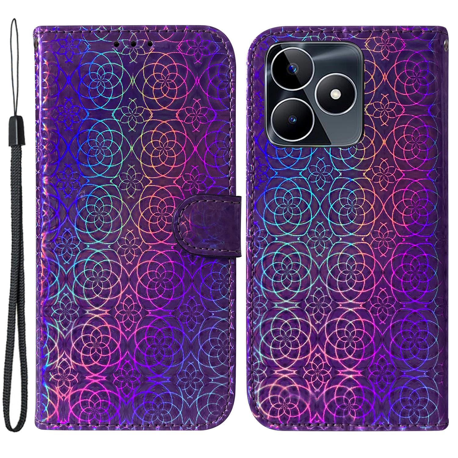 

For Realme C53 (Global)/C53 (India)/C51/Narzo N53 4G Stand Wallet Case Dazzling Flower Pattern Phone Leather Cover Purple