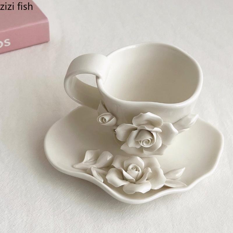 Pure Handmade Flower Shaped Ceramic Mugs Rose Coffee Cup Water Cup Afternoon Tea Cups Milk Mug Breakfast Cups Tea Mug