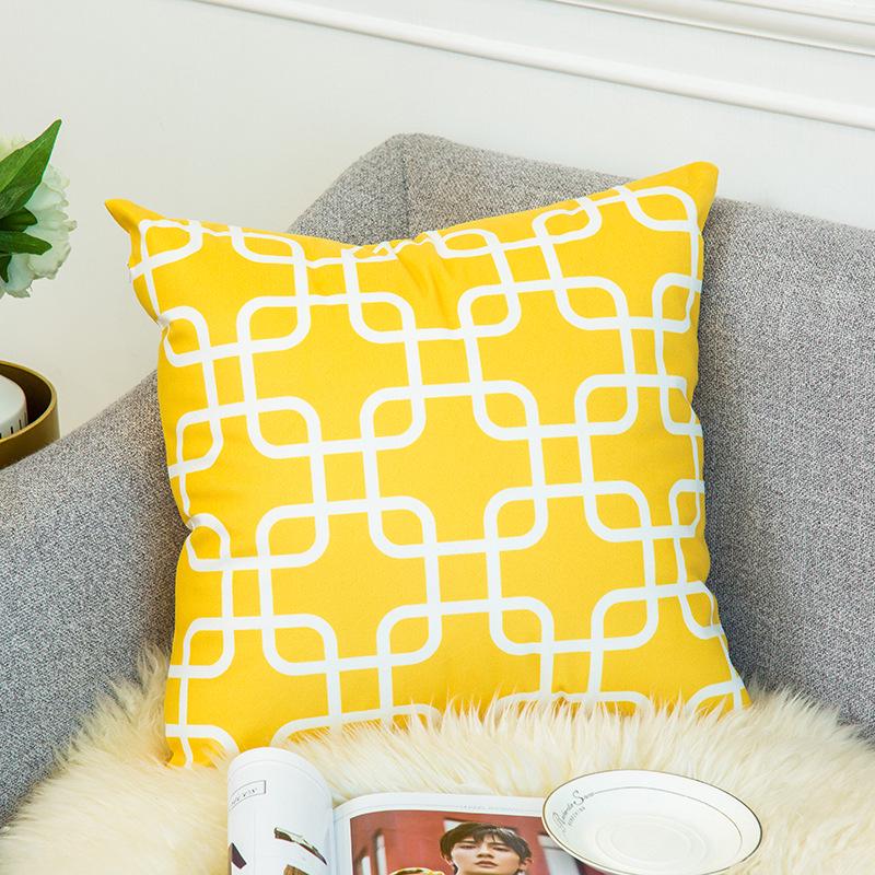 Warm Yellow and Gray Geometric Striped Pillowcase Pattern Sofa Thickened Short Plush Simple Cushion Cover Does Not Include Pillowcases