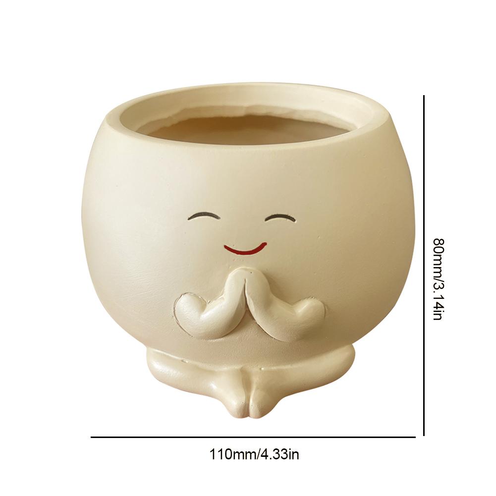 Cute Flower Pots with Drainage Hole Small Cactus Planter Resin Smile Face Flower Container for Home Room Decor