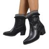 Cross-border Foreign Trade Large Size Boots Women's New Thick Heel Medium Heel Short Boots Pleated High Heel Round Head Western Cowboy Boots