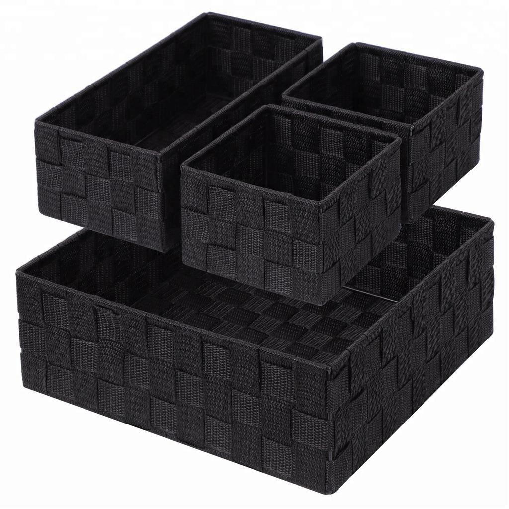 Drawer storage box woven strap storage box cube basket container divider for organizing drawers 4-piece set