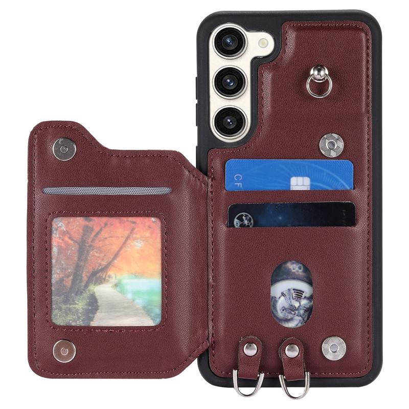 Capa tipo carteira com compartimentos para cartões xadrez de luxo para Samsung A13 A14 A52 A53 A54 S23 S22 S21 iPhone 14 13 12 11 PU com fivela magnética e alça de mão