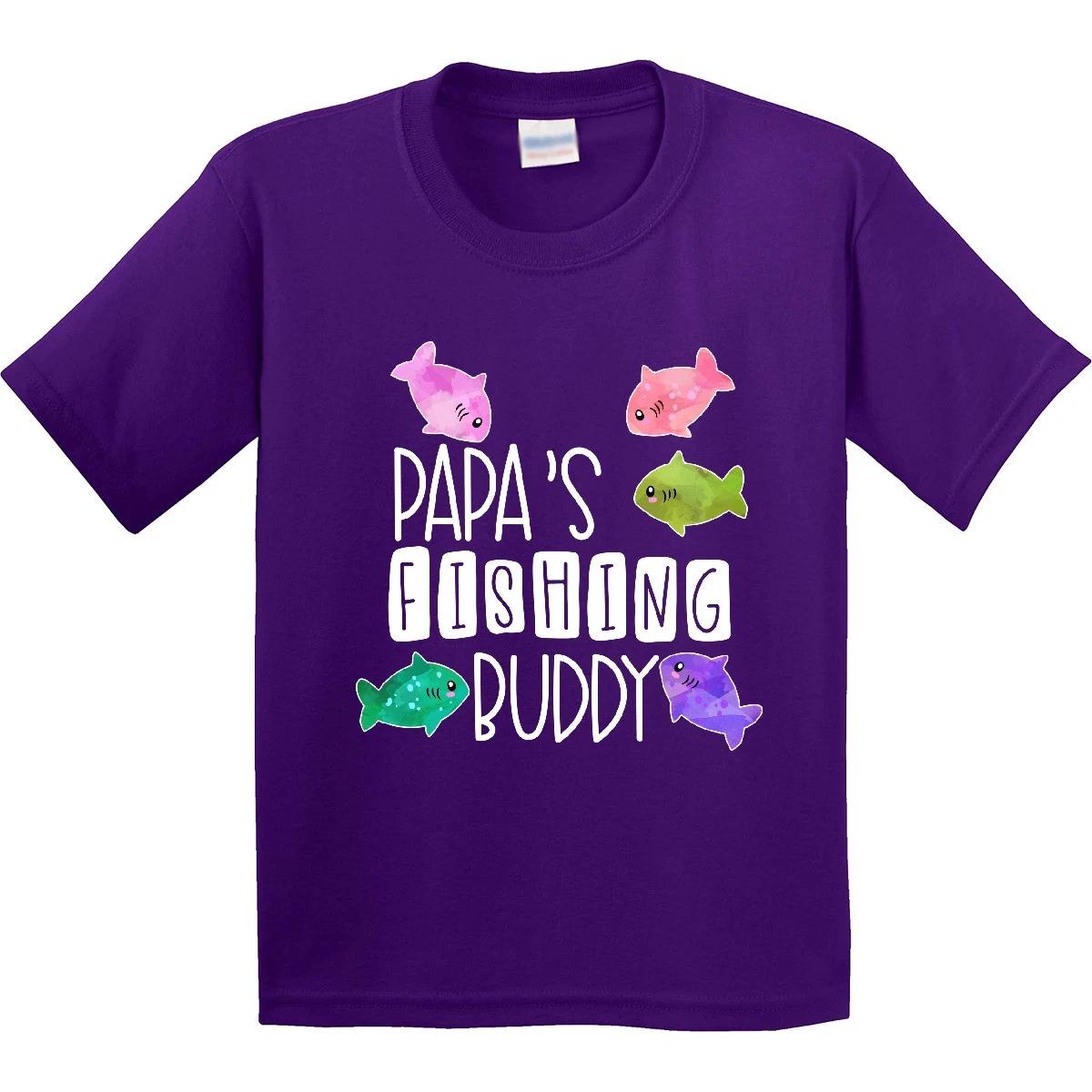 Inktastic Papa s Fishing Buddy With Colorful Fish Youth kids boys T-Shirt Kids Papa Daddy 110