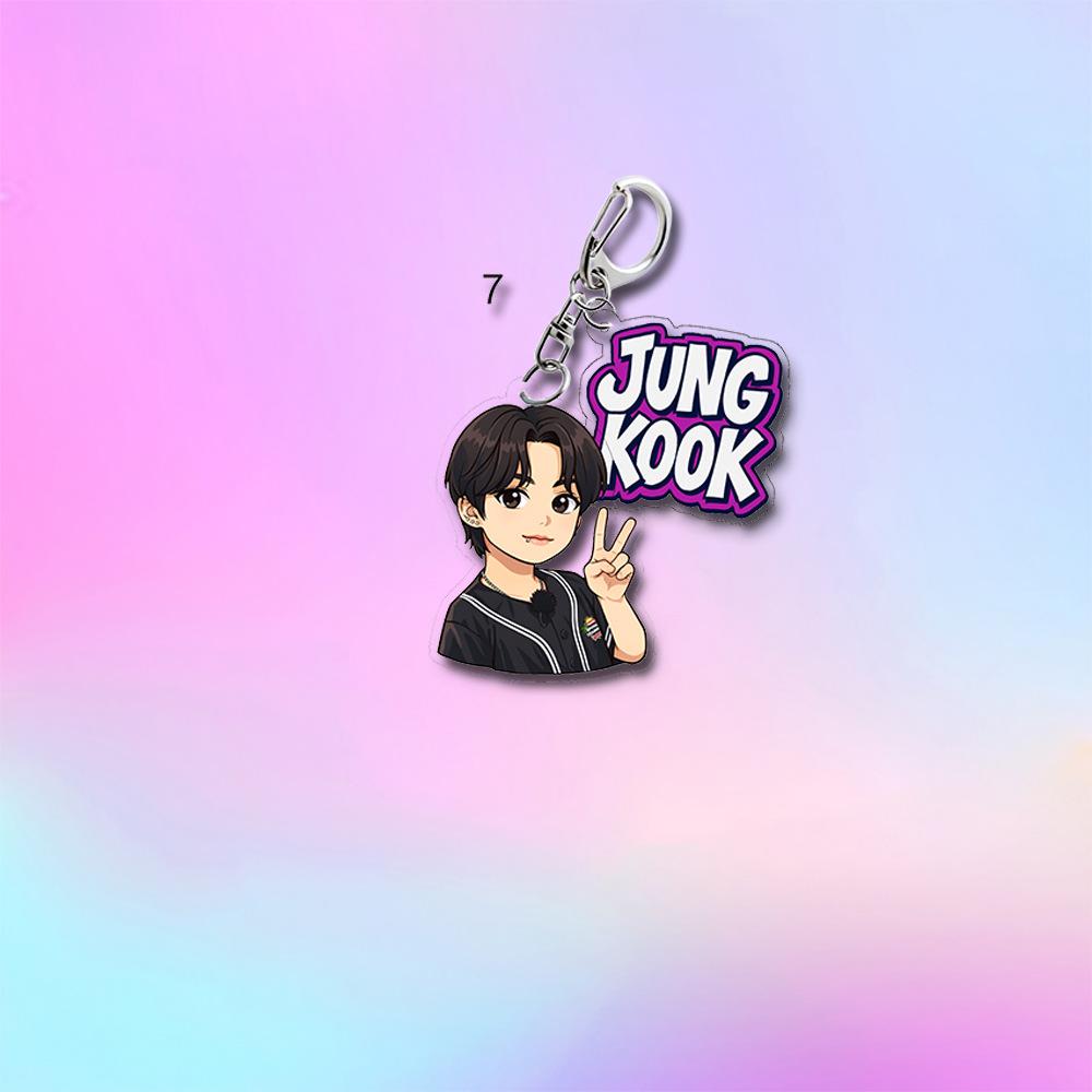 Portachiavi Carino Casual Stile Cartone Animato BTS, Portachiavi Bangtan Boys con Figura Cartone Animato e Targhetta Colorata, Ciondolo Borsa Idol Kpop per Fan ARMY