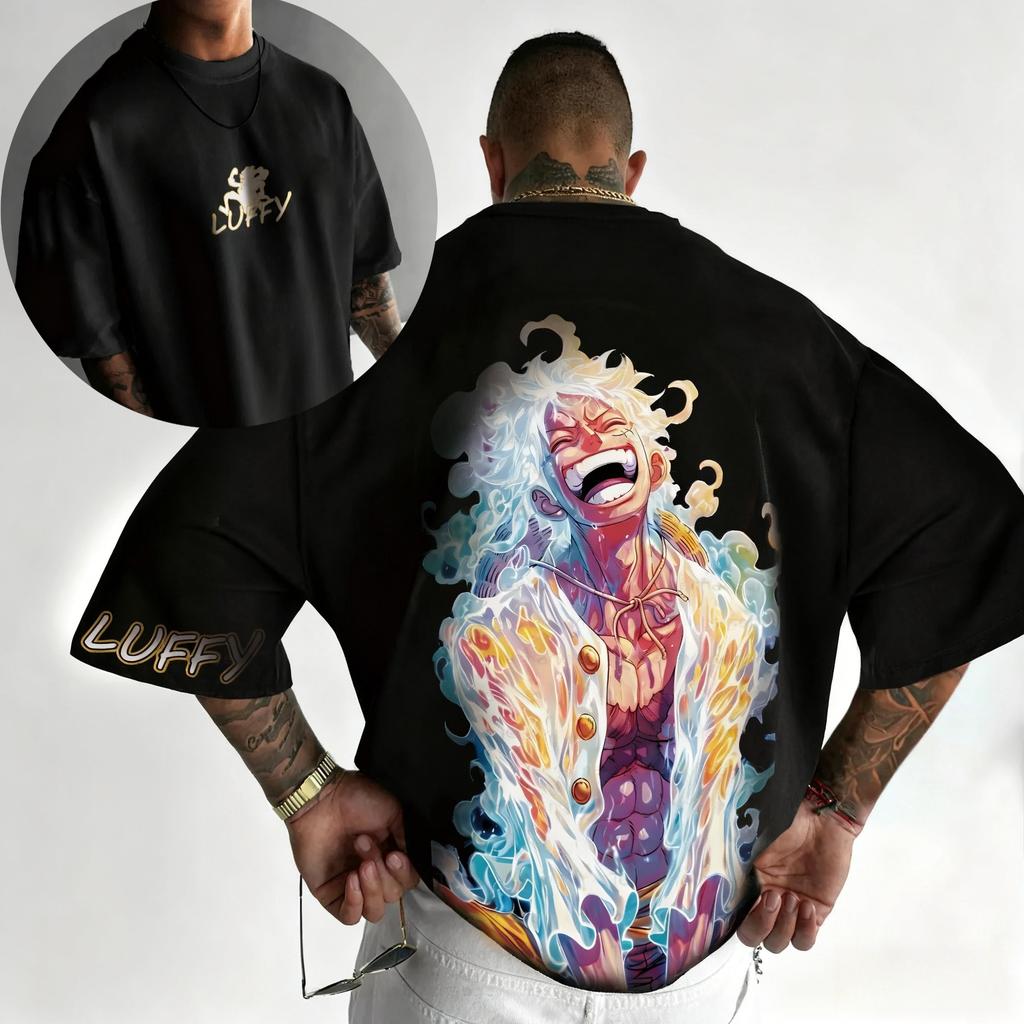 Camiseta de Manga Corta de Algodón Estampada de One Piece Luffy Bandai Holgada para Hombre y Mujer Verano 2025 Transpirable Deportiva Cuello Redondo
