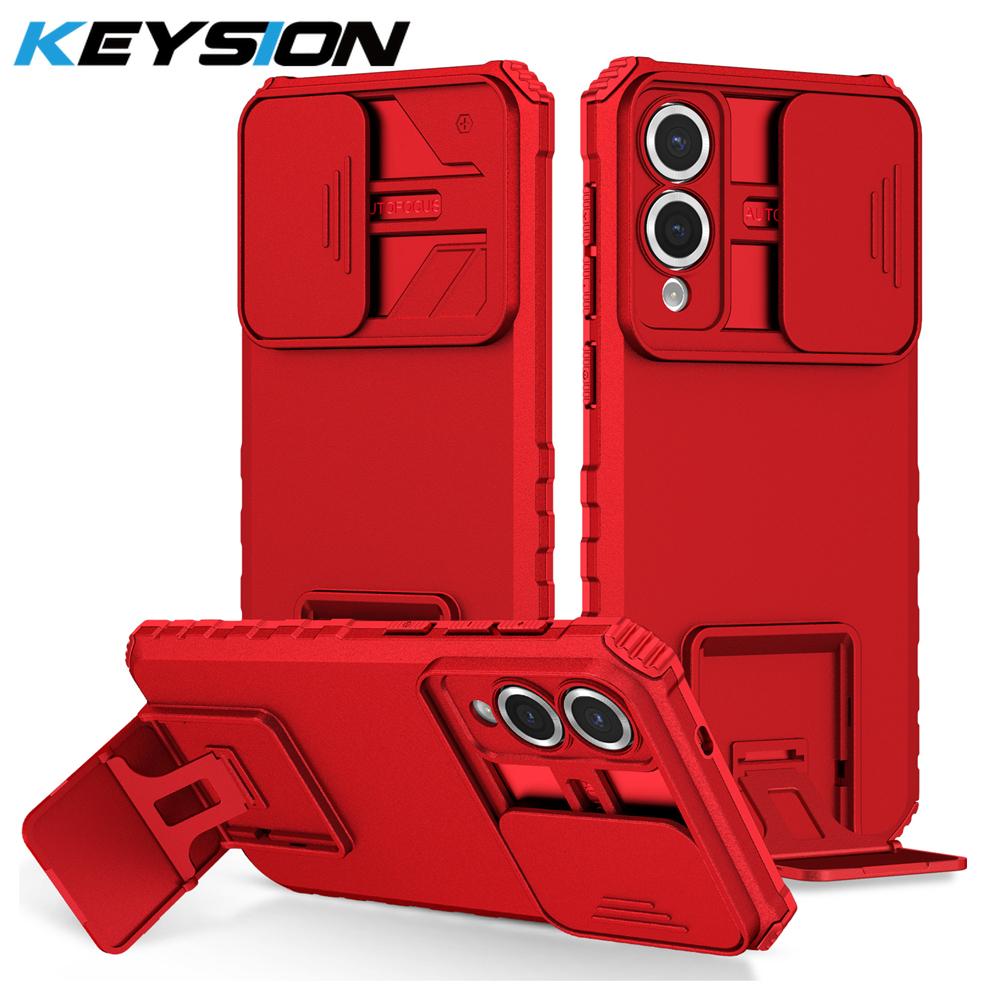 KEYSION Shockproof Armor Case for Samsung S25 Edge 5G Slide Camera Lens Protection Live Stand Phone Cover for Galaxy S25 Edge 5G