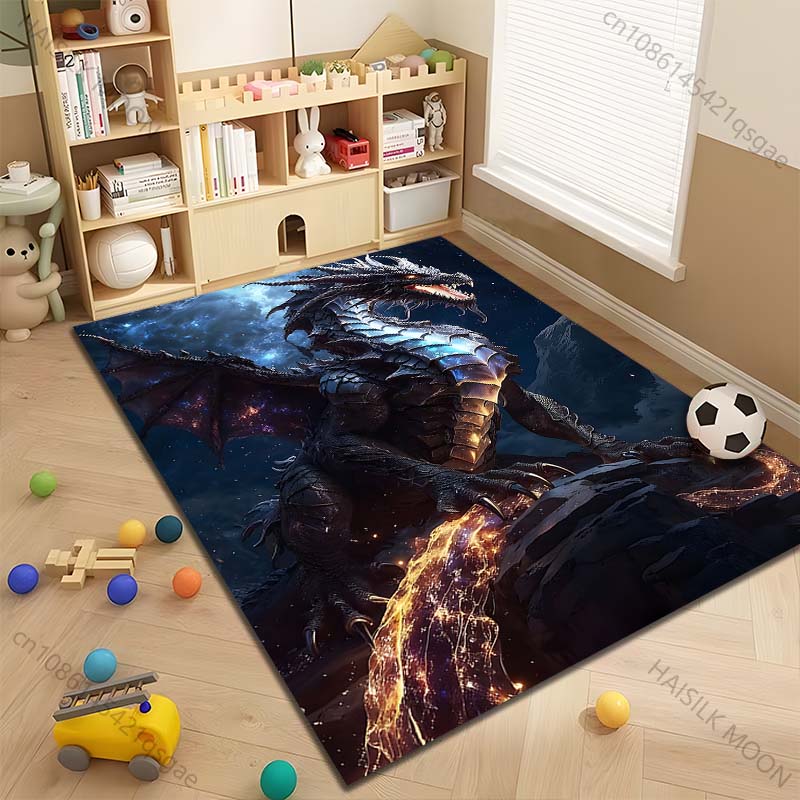 Multiple sizes Black dragon with starry background Print Carpet Rug for Living Room Bedroom Sofa Doormat Home Decor Non-slip Mat