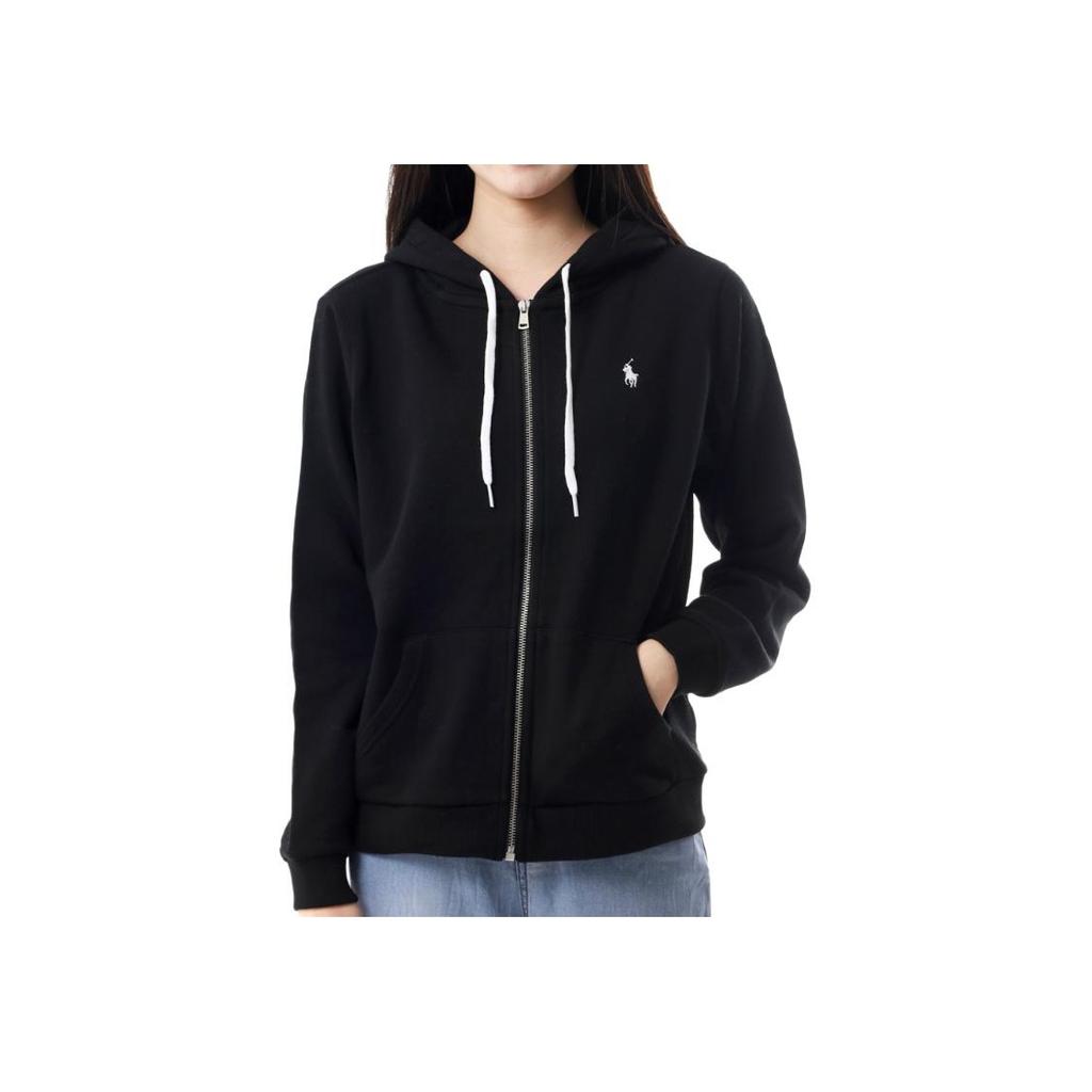 Polo Ralph Lauren Logo Embroidered Hooded Long Sleeve Jacket Women jackets Black WMPOKNINFB20708-001