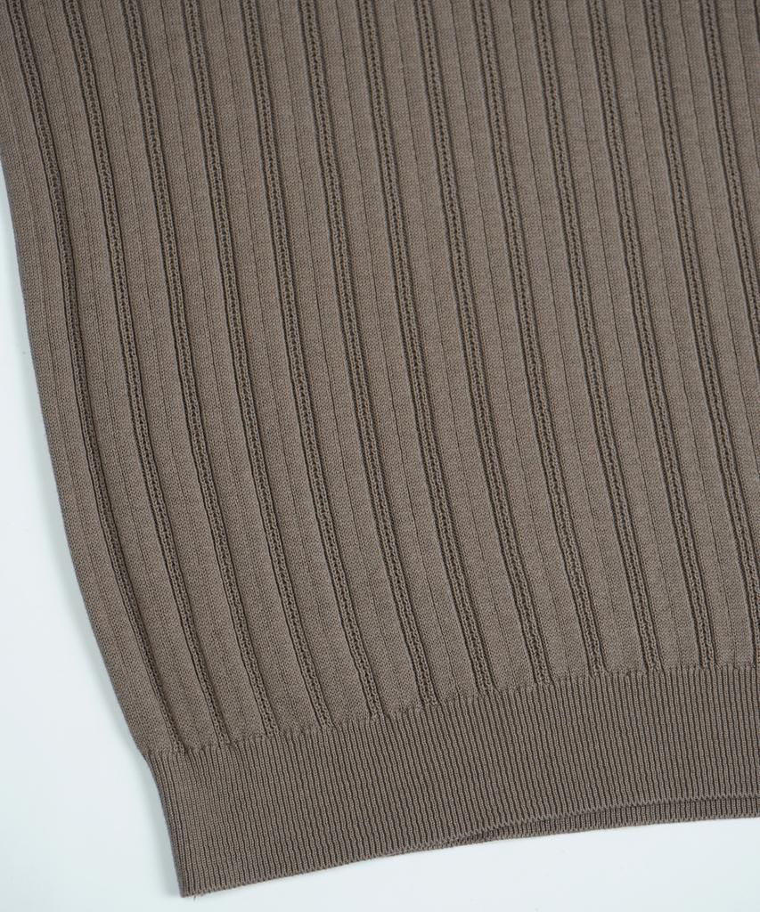 BIRBANTE Summer Washable Ribbed Henley Neck Knit - Beige